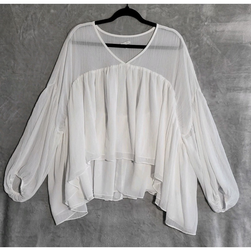 A.PEACH White Tiered Slouchy Sheer/Semi-Sheer Blouse Sz L Boho Ethereal Feminine